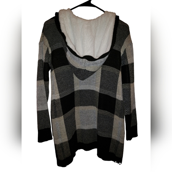 No Boundaries Juniors Jacquard Cardigan with Faux Sherpa Hood Size S - Picture 6 of 11